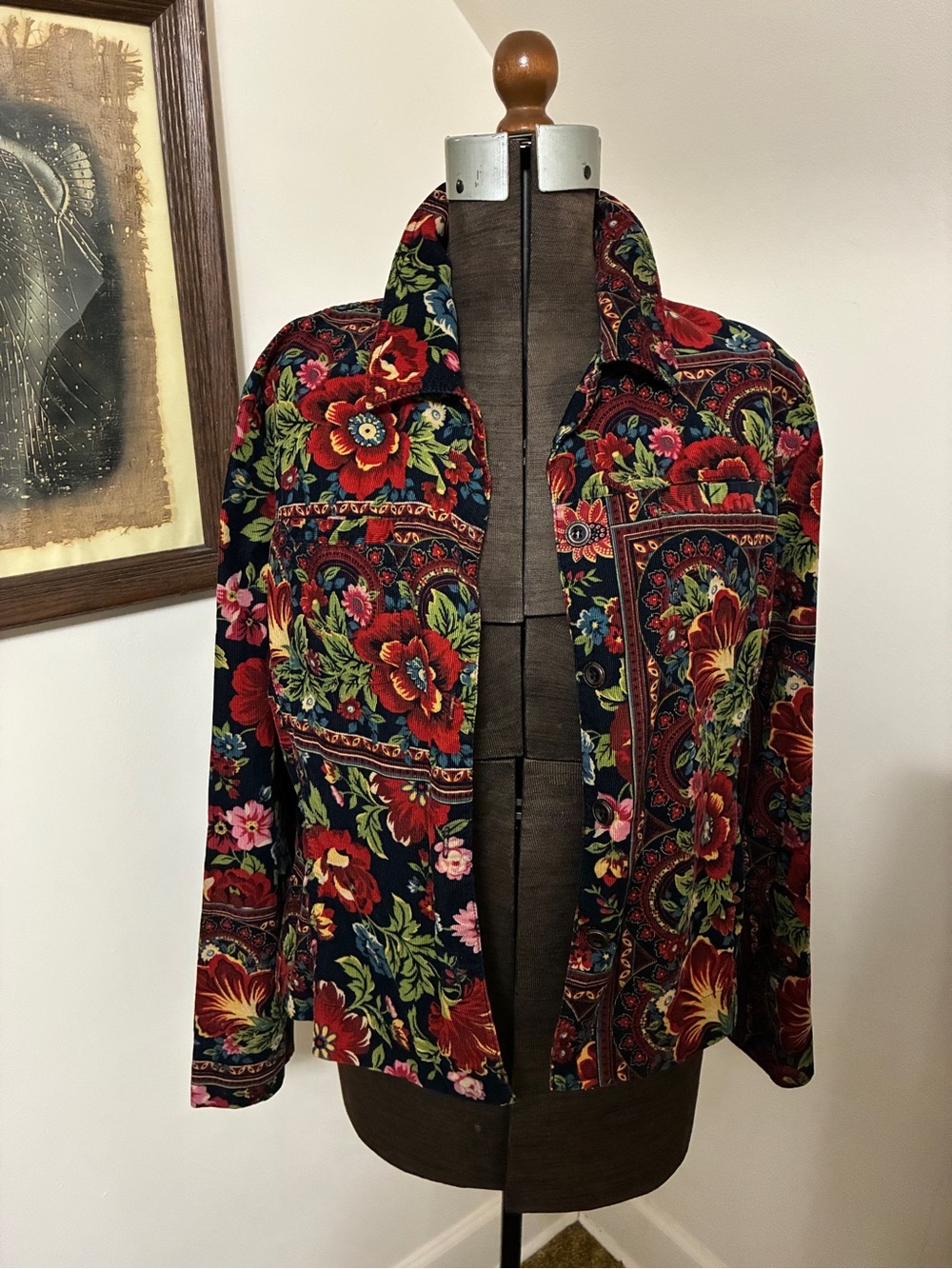 Vintage Erin London Floral & Tapestry Fine Wale Corduroy Jacket - Picture 1 of 10